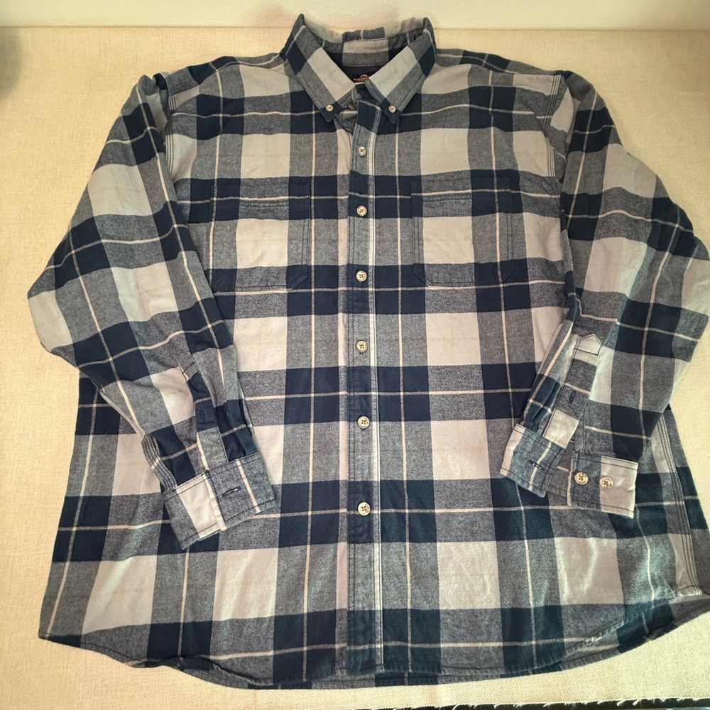 Ridgecut Toughwear Mens 3XL Blue Grey Plaid Cotton Button Down Shirt RC11011